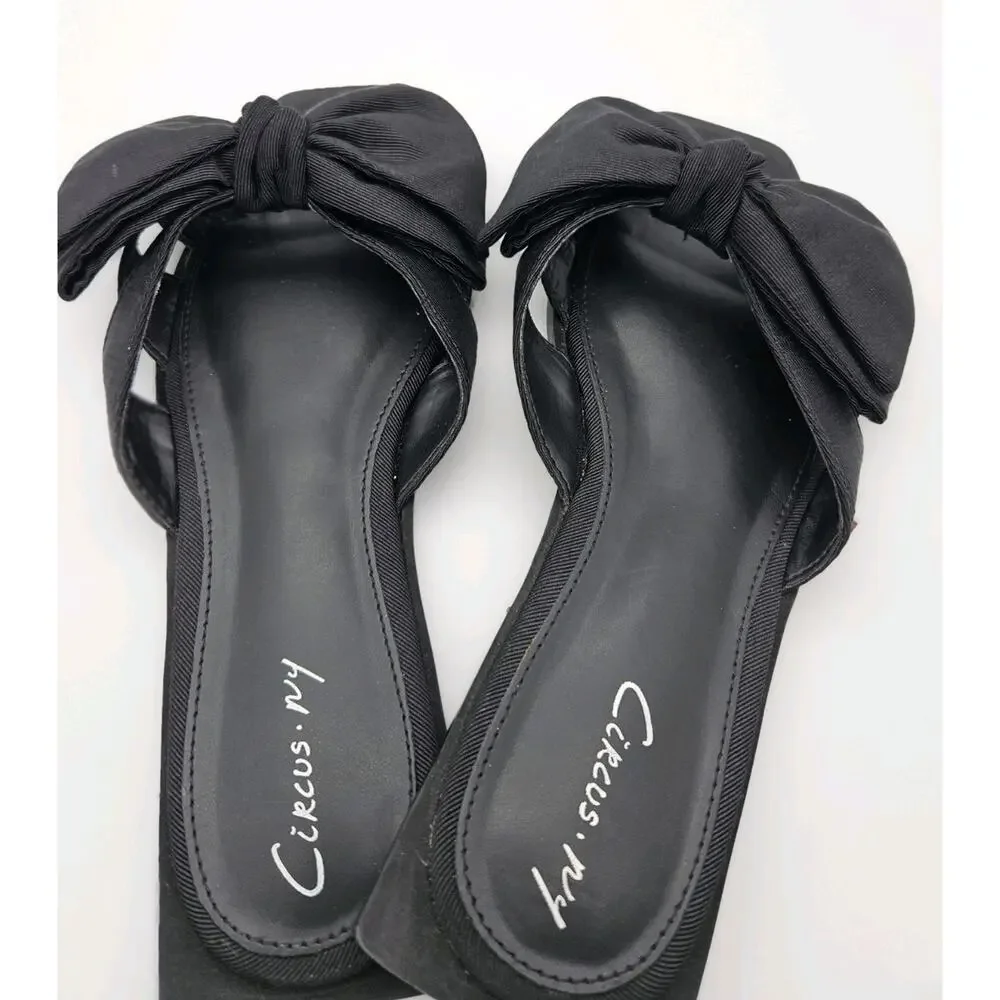 Circus by Sam Edelman Black Bow Slip-On Slide Fabric Sandals sz 6.5 - Picture 2 of 6